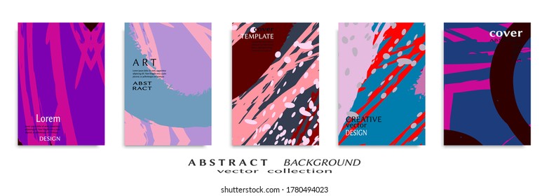 Abstract backgrouns set, grunge texture. Minimalistic art, brush strokes style. Design for card, brochure, banner idea, book cover, booklet print, flyer sheet a4. Collage page, web header template.