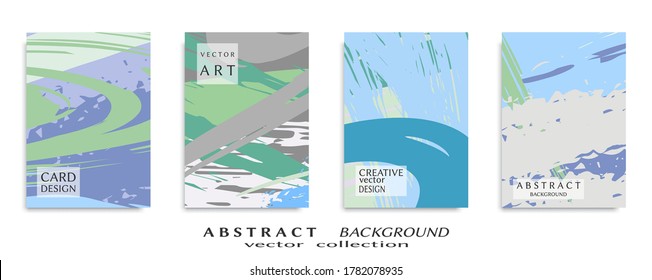 Abstract backgrouns set, grunge texture. Minimalistic art, brush strokes style. Design for card, brochure, banner idea, book cover, booklet print, flyer sheet a4. Collage page, web header template.