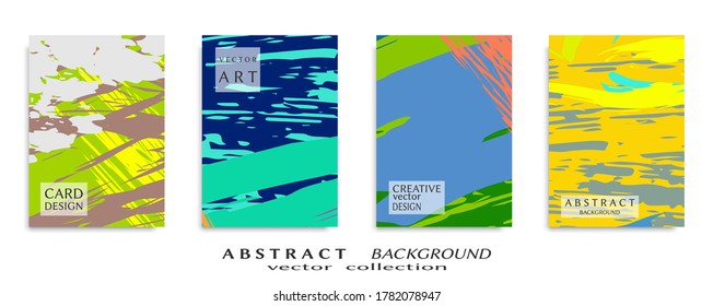 Abstract backgrouns set, grunge texture. Minimalistic art, brush strokes style. Design for card, brochure, banner idea, book cover, booklet print, flyer sheet a4. Collage page, web header template.