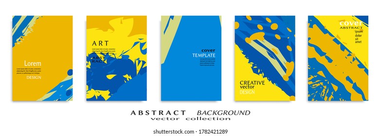 Abstract backgrouns set, grunge texture. Minimalistic art, brush strokes style. Design for card, brochure, banner idea, book cover, booklet print, flyer sheet a4. Collage page, web header template.