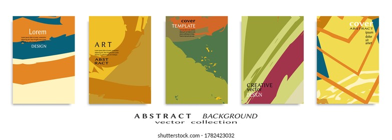 Abstract backgrouns set, grunge texture. Minimalistic art, brush strokes style. Design for card, brochure, banner idea, book cover, booklet print, flyer sheet a4. Collage page, web header template.