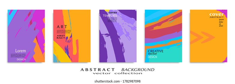 Abstract backgrouns set, grunge texture. Minimalistic art, brush strokes style. Design for card, brochure, banner idea, book cover, booklet print, flyer sheet a4. Collage page, web header template.