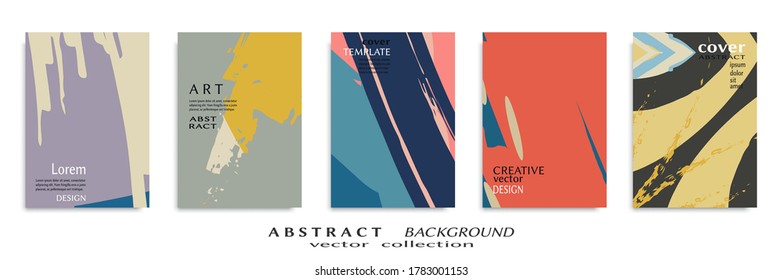 Abstract backgrouns set, grunge texture. Minimalistic art, brush strokes style. Design for card, brochure, banner idea, book cover, booklet print, flyer sheet a4. Collage page, web header template.