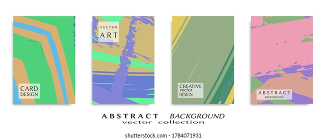 Abstract backgrouns set, grunge texture. Minimalistic art, brush strokes style. Design for card, brochure, banner idea, book cover, booklet print, flyer sheet a4. Collage page, web header template.