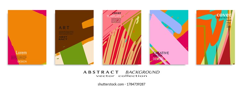Abstract backgrouns set, grunge texture. Minimalistic art, brush strokes style. Design for card, brochure, banner idea, book cover, booklet print, flyer sheet a4. Collage page, web header template.