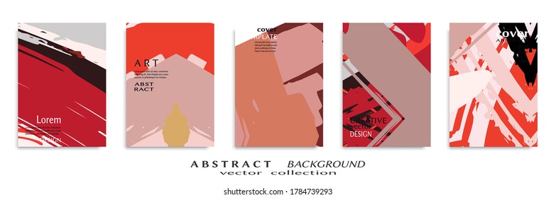 Abstract backgrouns set, grunge texture. Minimalistic art, brush strokes style. Design for card, brochure, banner idea, book cover, booklet print, flyer sheet a4. Collage page, web header template.