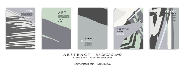 Abstract backgrouns set, grunge texture. Minimalistic art, brush strokes style. Design for card, brochure, banner idea, book cover, booklet print, flyer sheet a4. Collage page, web header template.