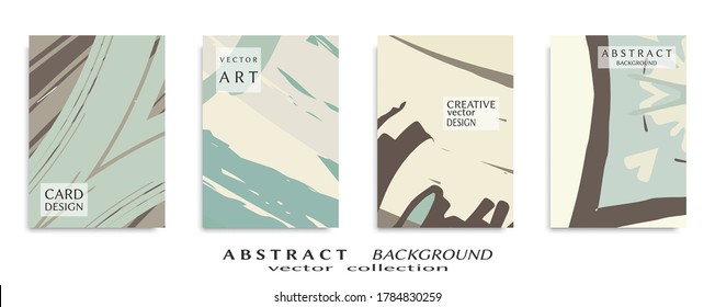 Abstract backgrouns set, grunge texture. Minimalistic art, brush strokes style. Design for card, brochure, banner idea, book cover, booklet print, flyer sheet a4. Collage page, web header template.