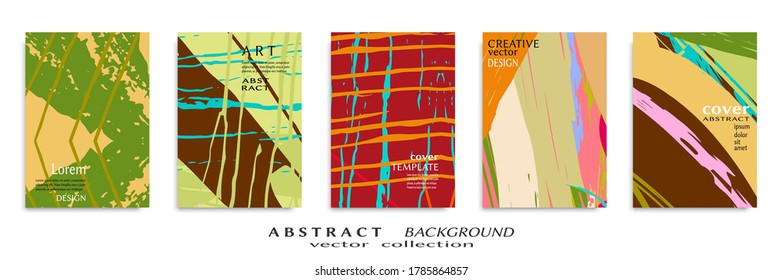 Abstract backgrouns set, grunge texture. Minimalistic art, brush strokes style. Design for card, brochure, banner idea, book cover, booklet print, flyer sheet a4. Collage page, web header template.