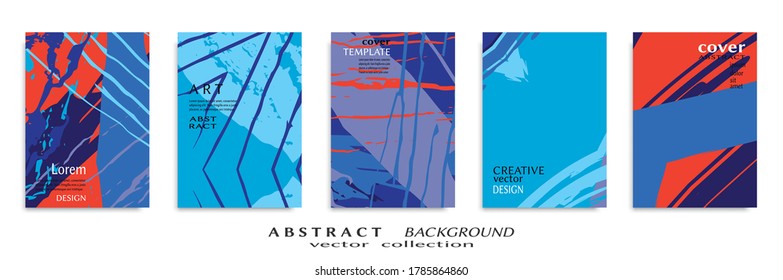 Abstract backgrouns set, grunge texture. Minimalistic art, brush strokes style. Design for card, brochure, banner idea, book cover, booklet print, flyer sheet a4. Collage page, web header template.