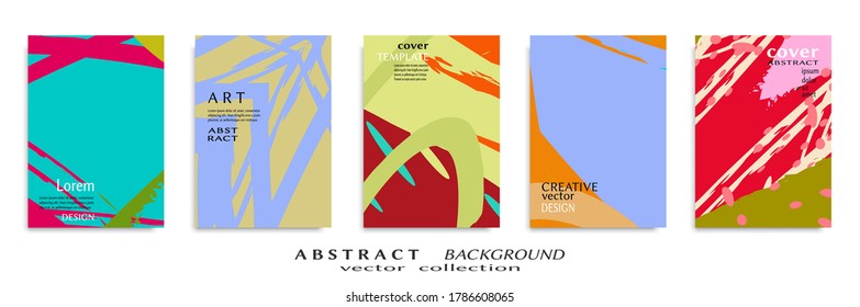Abstract backgrouns set, grunge texture. Minimalistic art, brush strokes style. Design for card, brochure, banner idea, book cover, booklet print, flyer sheet a4. Collage page, web header template.
