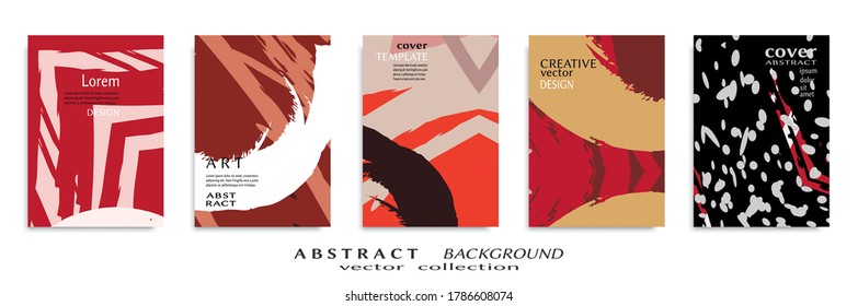 Abstract backgrouns set, grunge texture. Minimalistic art, brush strokes style. Design for card, brochure, banner idea, book cover, booklet print, flyer sheet a4. Collage page, web header template.