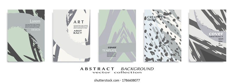 Abstract backgrouns set, grunge texture. Minimalistic art, brush strokes style. Design for card, brochure, banner idea, book cover, booklet print, flyer sheet a4. Collage page, web header template.