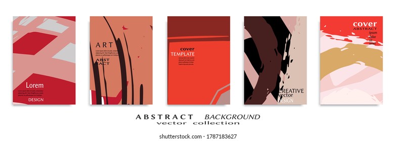 Abstract backgrouns set, grunge texture. Minimalistic art, brush strokes style. Design for card, brochure, banner idea, book cover, booklet print, flyer sheet a4. Collage page, web header template.