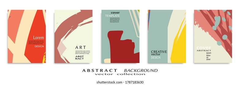 Abstract backgrouns set, grunge texture. Minimalistic art, brush strokes style. Design for card, brochure, banner idea, book cover, booklet print, flyer sheet a4. Collage page, web header template.