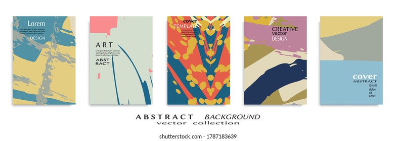 Abstract backgrouns set, grunge texture. Minimalistic art, brush strokes style. Design for card, brochure, banner idea, book cover, booklet print, flyer sheet a4. Collage page, web header template.