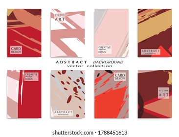 Abstract backgrouns set, grunge texture. Minimalistic art, brush strokes style. Design for card, brochure, banner idea, book cover, booklet print, flyer sheet a4. Collage page, web header template.