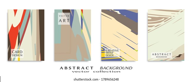 Abstract backgrouns set, grunge texture. Minimalistic art, brush strokes style. Design for card, brochure, banner idea, book cover, booklet print, flyer sheet a4. Collage page, web header template.