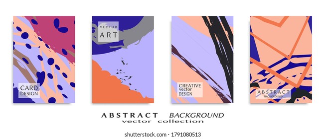 Abstract backgrouns set, grunge texture. Minimalistic art, brush strokes style. Design for card, brochure, banner idea, book cover, booklet print, flyer sheet a4. Collage page, web header template.
