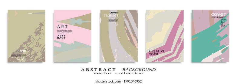 Abstract backgrouns set, grunge texture. Minimalistic art, brush strokes style. Design for card, brochure, banner idea, book cover, booklet print, flyer sheet a4. Collage page, web header template.