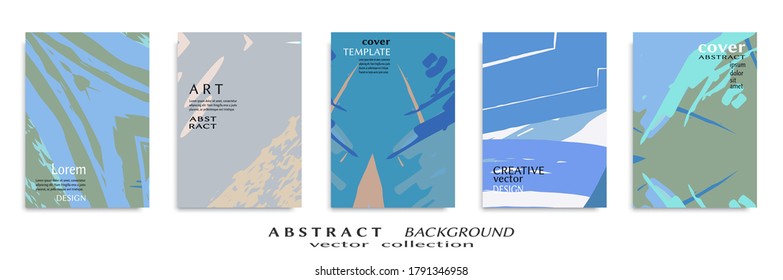 Abstract backgrouns set, grunge texture. Minimalistic art, brush strokes style. Design for card, brochure, banner idea, book cover, booklet print, flyer sheet a4. Collage page, web header template.