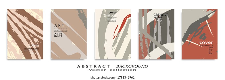 Abstract backgrouns set, grunge texture. Minimalistic art, brush strokes style. Design for card, brochure, banner idea, book cover, booklet print, flyer sheet a4. Collage page, web header template.