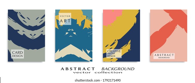 Abstract backgrouns set, grunge texture. Minimalistic art, brush strokes style. Design for card, brochure, banner idea, book cover, booklet print, flyer sheet a4. Collage page, web header template.