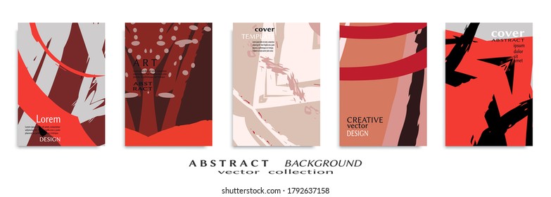 Abstract backgrouns set, grunge texture. Minimalistic art, brush strokes style. Design for card, brochure, banner idea, book cover, booklet print, flyer sheet a4. Collage page, web header template.