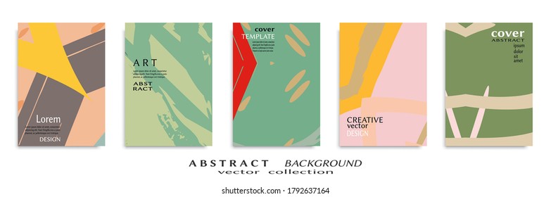 Abstract backgrouns set, grunge texture. Minimalistic art, brush strokes style. Design for card, brochure, banner idea, book cover, booklet print, flyer sheet a4. Collage page, web header template.