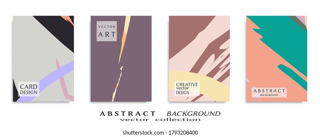 Abstract backgrouns set, grunge texture. Minimalistic art, brush strokes style. Design for card, brochure, banner idea, book cover, booklet print, flyer sheet a4. Collage page, web header template.