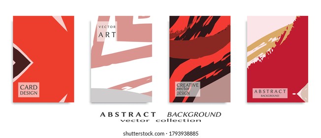 Abstract backgrouns set, grunge texture. Minimalistic art, brush strokes style. Design for card, brochure, banner idea, book cover, booklet print, flyer sheet a4. Collage page, web header template.