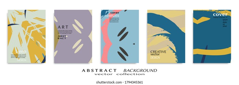 Abstract backgrouns set, grunge texture. Minimalistic art, brush strokes style. Design for card, brochure, banner idea, book cover, booklet print, flyer sheet a4. Collage page, web header template.