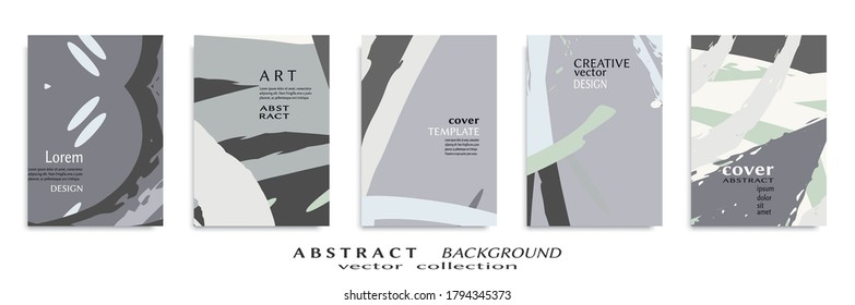 Abstract backgrouns set, grunge texture. Minimalistic art, brush strokes style. Design for card, brochure, banner idea, book cover, booklet print, flyer sheet a4. Collage page, web header template.