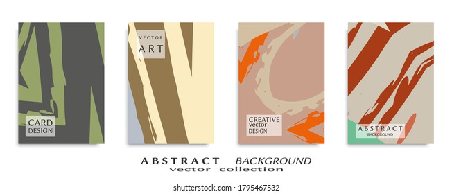 Abstract backgrouns set, grunge texture. Minimalistic art, brush strokes style. Design for card, brochure, banner idea, book cover, booklet print, flyer sheet a4. Collage page, web header template.