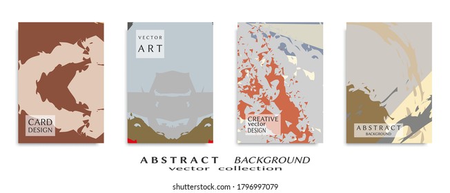Abstract backgrouns set, grunge texture. Minimalistic art, brush strokes style. Design for card, brochure, banner idea, book cover, booklet print, flyer sheet a4. Collage page, web header template.