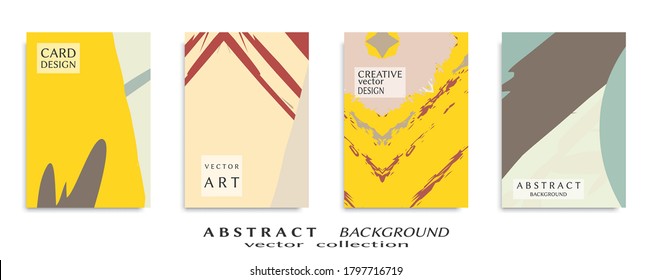 Abstract backgrouns set, grunge texture. Minimalistic art, brush strokes style. Design for card, brochure, banner idea, book cover, booklet print, flyer sheet a4. Collage page, web header template.