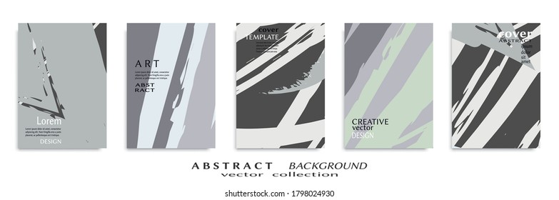 Abstract backgrouns set, grunge texture. Minimalistic art, brush strokes style. Design for card, brochure, banner idea, book cover, booklet print, flyer sheet a4. Collage page, web header template.