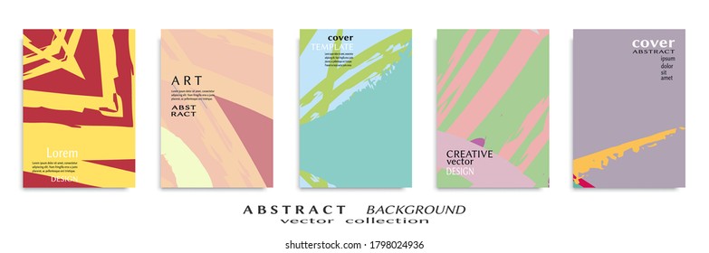 Abstract backgrouns set, grunge texture. Minimalistic art, brush strokes style. Design for card, brochure, banner idea, book cover, booklet print, flyer sheet a4. Collage page, web header template.
