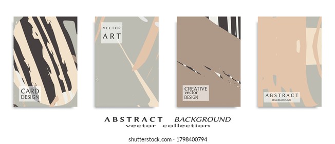 Abstract backgrouns set, grunge texture. Minimalistic art, brush strokes style. Design for card, brochure, banner idea, book cover, booklet print, flyer sheet a4. Collage page, web header template.