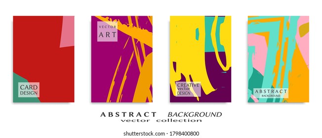Abstract backgrouns set, grunge texture. Minimalistic art, brush strokes style. Design for card, brochure, banner idea, book cover, booklet print, flyer sheet a4. Collage page, web header template.