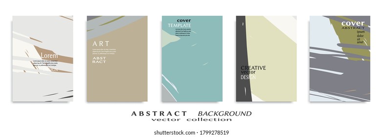 Abstract backgrouns set, grunge texture. Minimalistic art, brush strokes style. Design for card, brochure, banner idea, book cover, booklet print, flyer sheet a4. Collage page, web header template.