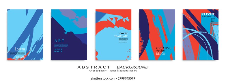 Abstract backgrouns set, grunge texture. Minimalistic art, brush strokes style. Design for card, brochure, banner idea, book cover, booklet print, flyer sheet a4. Collage page, web header template.