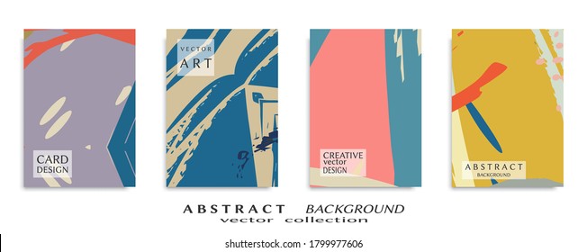 Abstract backgrouns set, grunge texture. Minimalistic art, brush strokes style. Design for card, brochure, banner idea, book cover, booklet print, flyer sheet a4. Collage page, web header template.