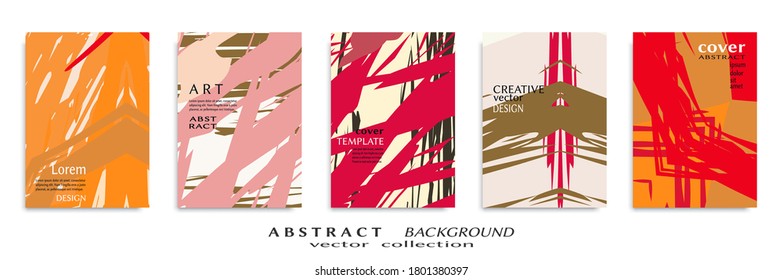 Abstract backgrouns set, grunge texture. Minimalistic art, brush strokes style. Design for card, brochure, banner idea, book cover, booklet print, flyer sheet a4. Collage page, web header template.