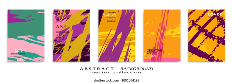 Abstract backgrouns set, grunge texture. Minimalistic art, brush strokes style. Design for card, brochure, banner idea, book cover, booklet print, flyer sheet a4. Collage page, web header template.