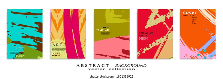 Abstract backgrouns set, grunge texture. Minimalistic art, brush strokes style. Design for card, brochure, banner idea, book cover, booklet print, flyer sheet a4. Collage page, web header template.