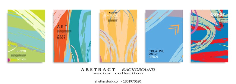 Abstract backgrouns set, grunge texture. Minimalistic art, brush strokes style. Design for card, brochure, banner idea, book cover, booklet print, flyer sheet a4. Collage page, web header template.