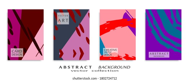 Abstract backgrouns set, grunge texture. Minimalistic art, brush strokes style. Design for card, brochure, banner idea, book cover, booklet print, flyer sheet a4. Collage page, web header template.