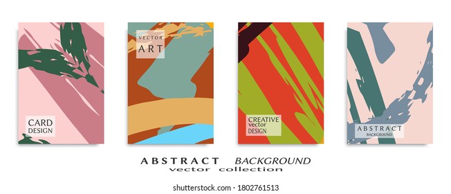 Abstract backgrouns set, grunge texture. Minimalistic art, brush strokes style. Design for card, brochure, banner idea, book cover, booklet print, flyer sheet a4. Collage page, web header template.