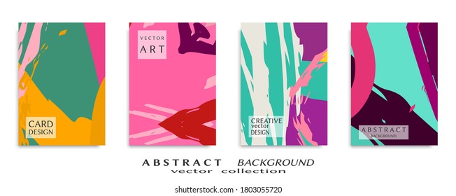 Abstract backgrouns set, grunge texture. Minimalistic art, brush strokes style. Design for card, brochure, banner idea, book cover, booklet print, flyer sheet a4. Collage page, web header template.